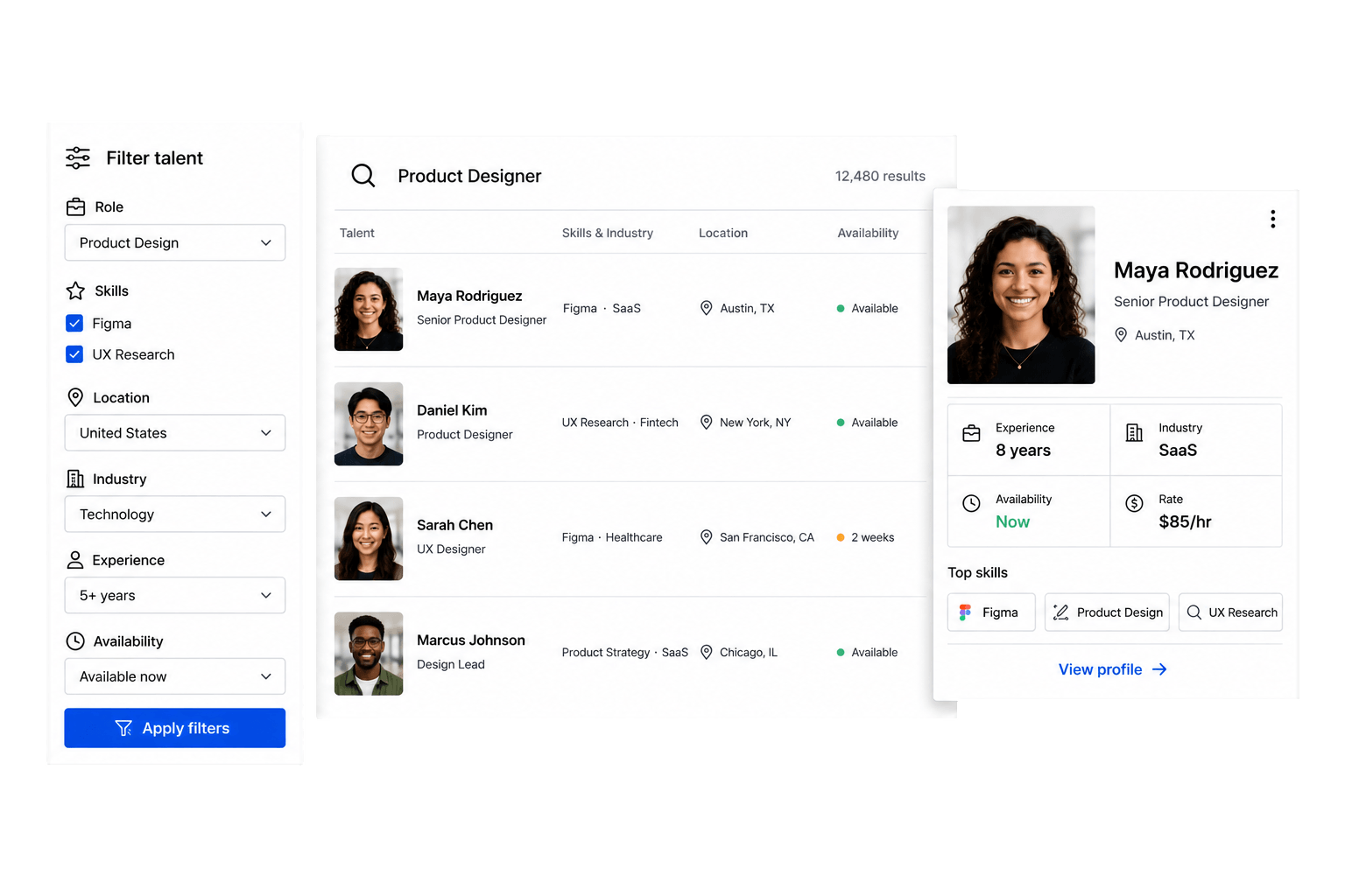 Workhint expert discovery interface